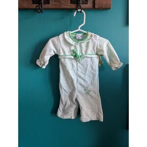 Vintage Baby Girl's One Piece Romper Polka Dot Embroidered Spring 0-3 months